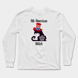 All-American Witch Cute Cat, Patriotic Witch Gift Long Sleeve T-Shirt